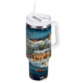 30 oz Insulated Stainless Steel Tumbler Double Wall Stainless Steel Tumbler with 2-Way Drinking Whimsical Christmas Scene MB59