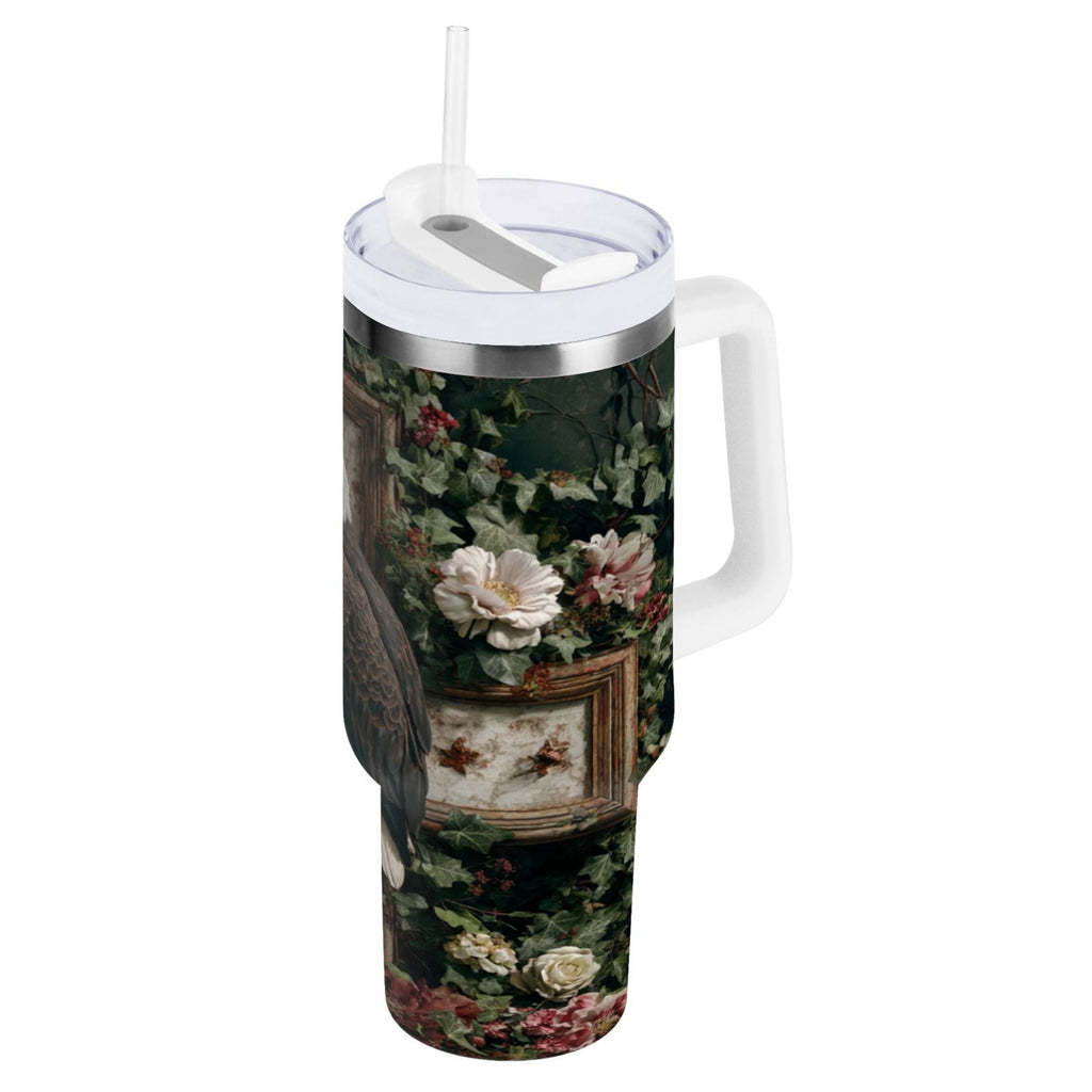 30 oz Insulated Stainless Steel Tumbler Double Wall Stainless Steel Tumbler with 2-Way Drinking Wreath and Bald Eagle C5SG