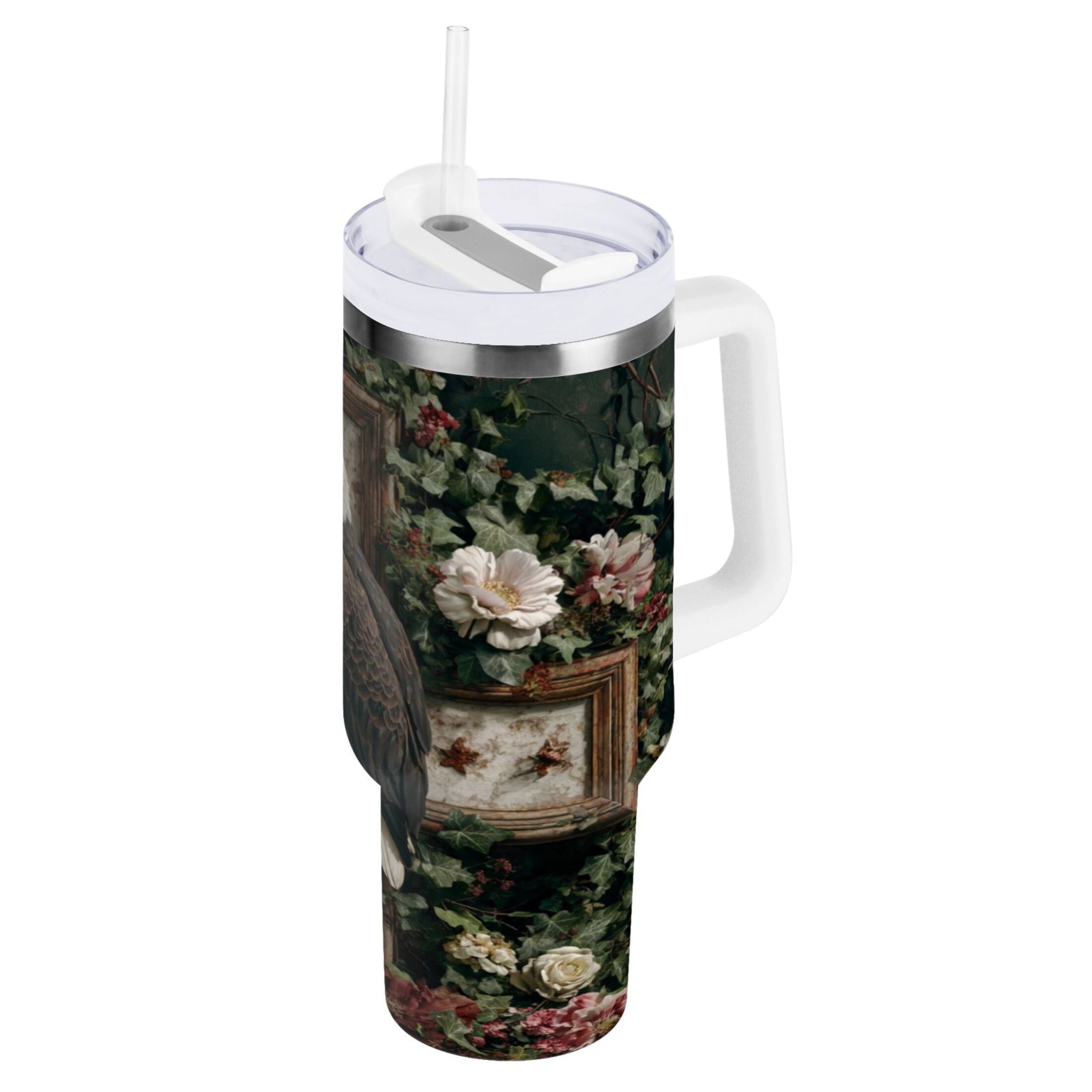 30 oz Insulated Stainless Steel Tumbler Double Wall Stainless Steel Tumbler with 2-Way Drinking Wreath and Bald Eagle C5SG