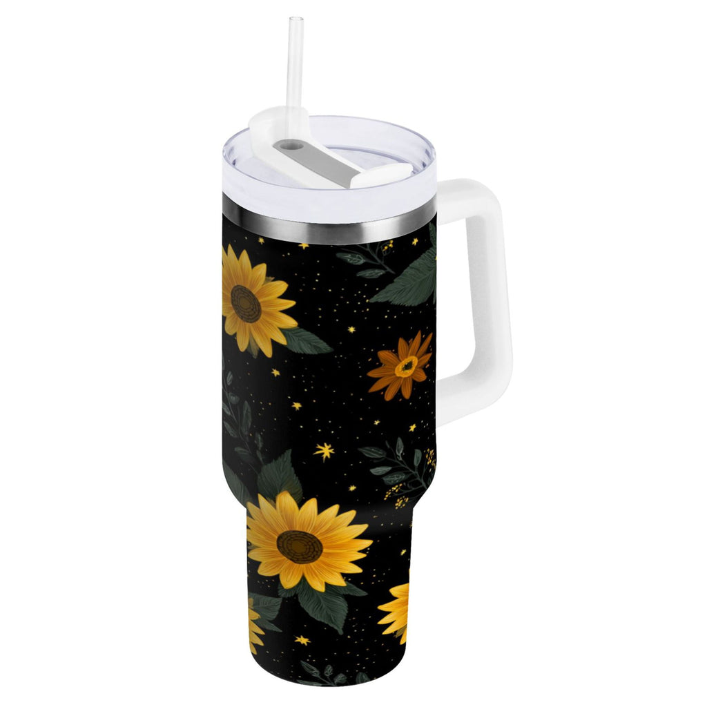 30 oz Insulated Stainless Steel Tumbler Double Wall Stainless Steel Tumbler with 2-Way Drinking Yellow Sunflower Pattern CKD8