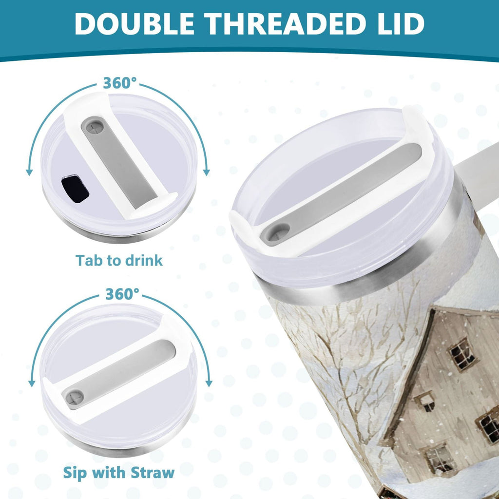 40 oz Insulated Stainless Steel Tumbler Double Wall Stainless Steel Tumbler with 2-Way Drinking Farm Snow Scene T8KK