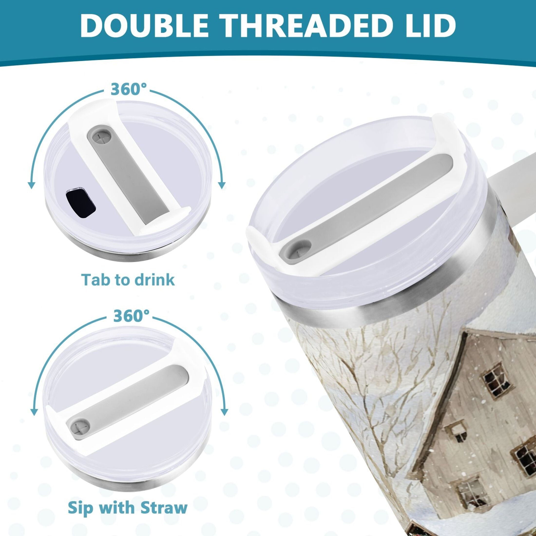 40 oz Insulated Stainless Steel Tumbler Double Wall Stainless Steel Tumbler with 2-Way Drinking Farm Snow Scene T8KK