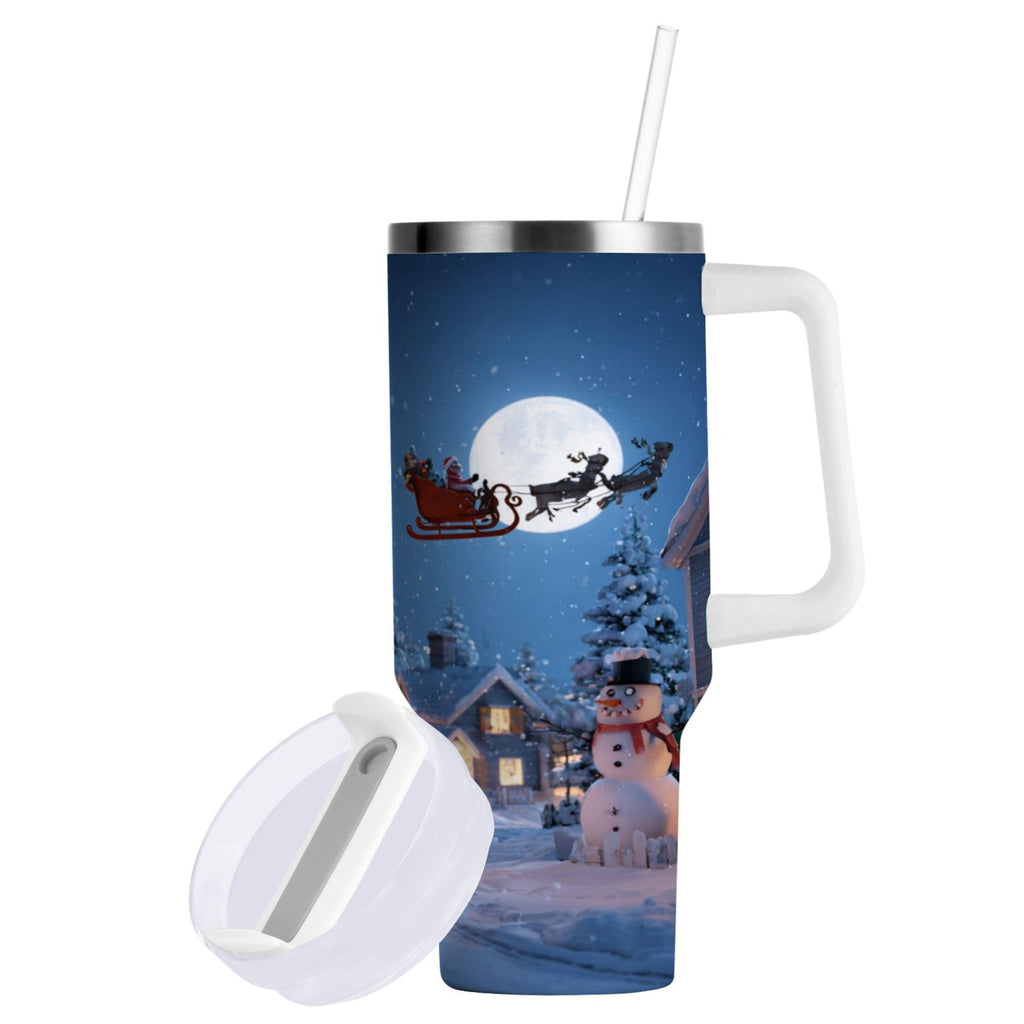 30 oz Insulated Stainless Steel Tumbler Double Wall Stainless Steel Tumbler with 2-Way Drinking Christmas Night Scene SQ8B