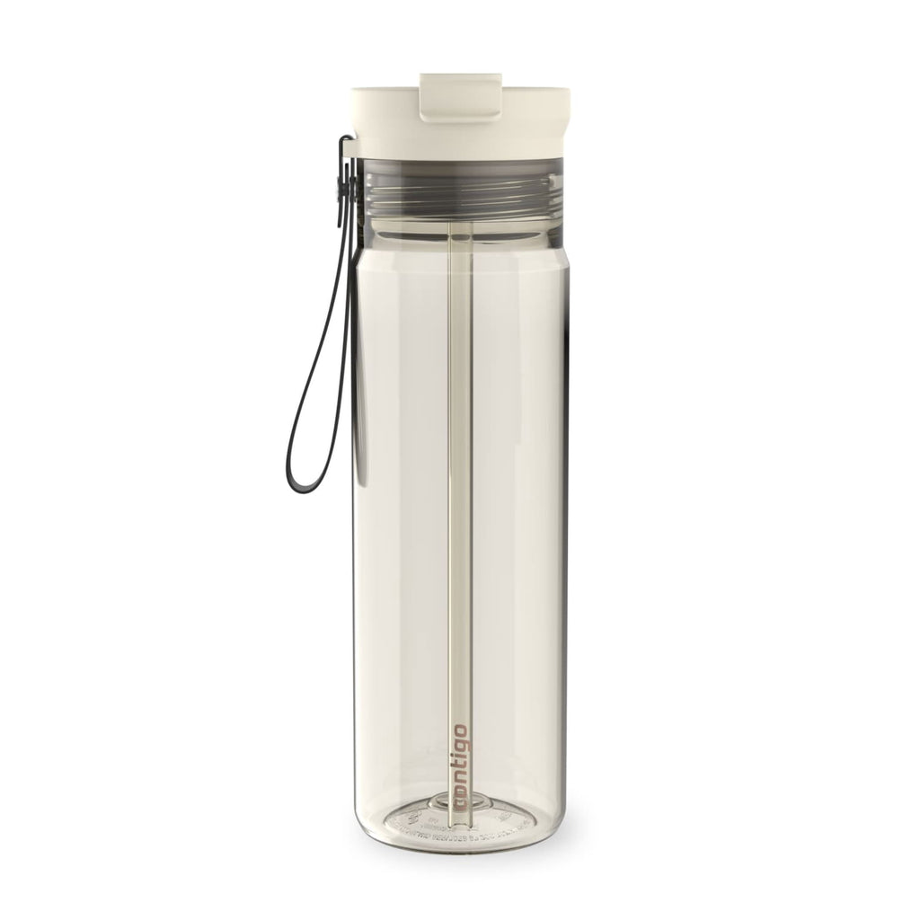 Contigo DualSip Leakproof Plastic Reusable Water Bottle with Carrying Strap, Cream/Clear, 28 oz FR2C