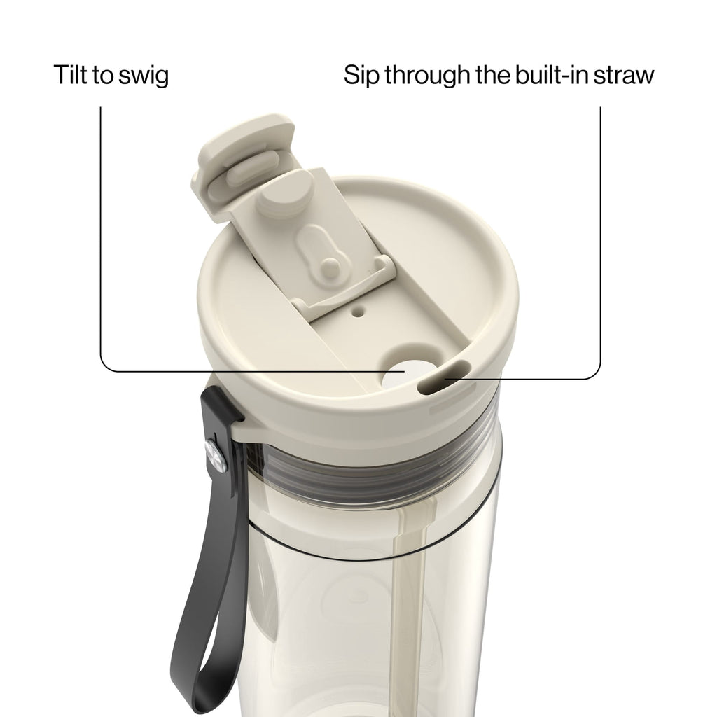 Contigo DualSip Leakproof Plastic Reusable Water Bottle with Carrying Strap, Cream/Clear, 28 oz FR2C
