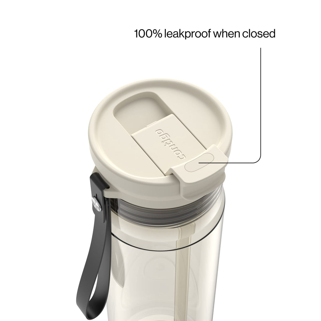Contigo DualSip Leakproof Plastic Reusable Water Bottle with Carrying Strap, Cream/Clear, 28 oz FR2C