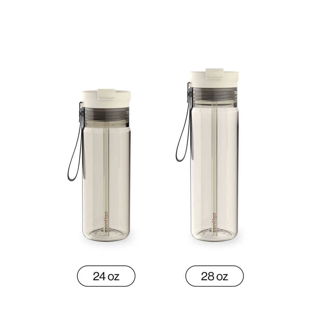 Contigo DualSip Leakproof Plastic Reusable Water Bottle with Carrying Strap, Cream/Clear, 28 oz FR2C