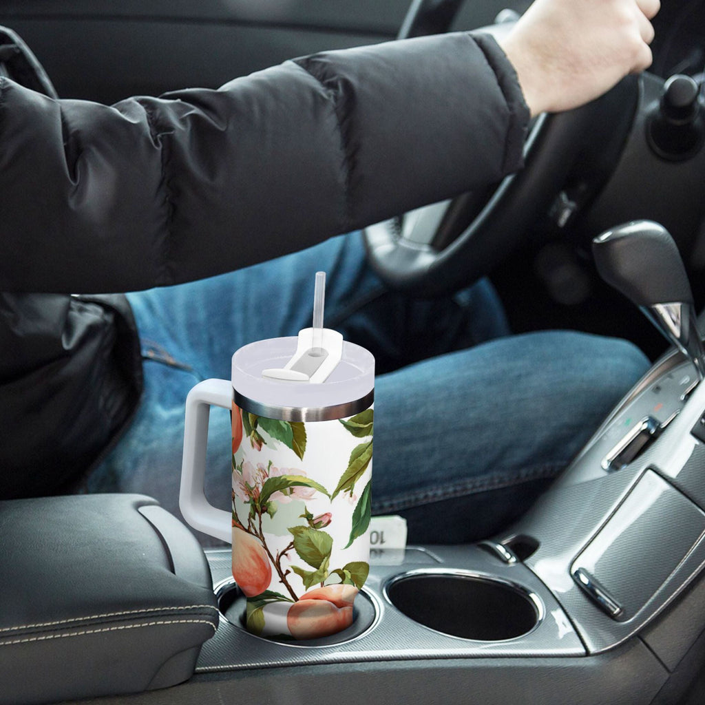 30 oz Insulated Stainless Steel Tumbler Double Wall Stainless Steel Tumbler with 2-Way Drinking Peach Fruit Pattern C5AO