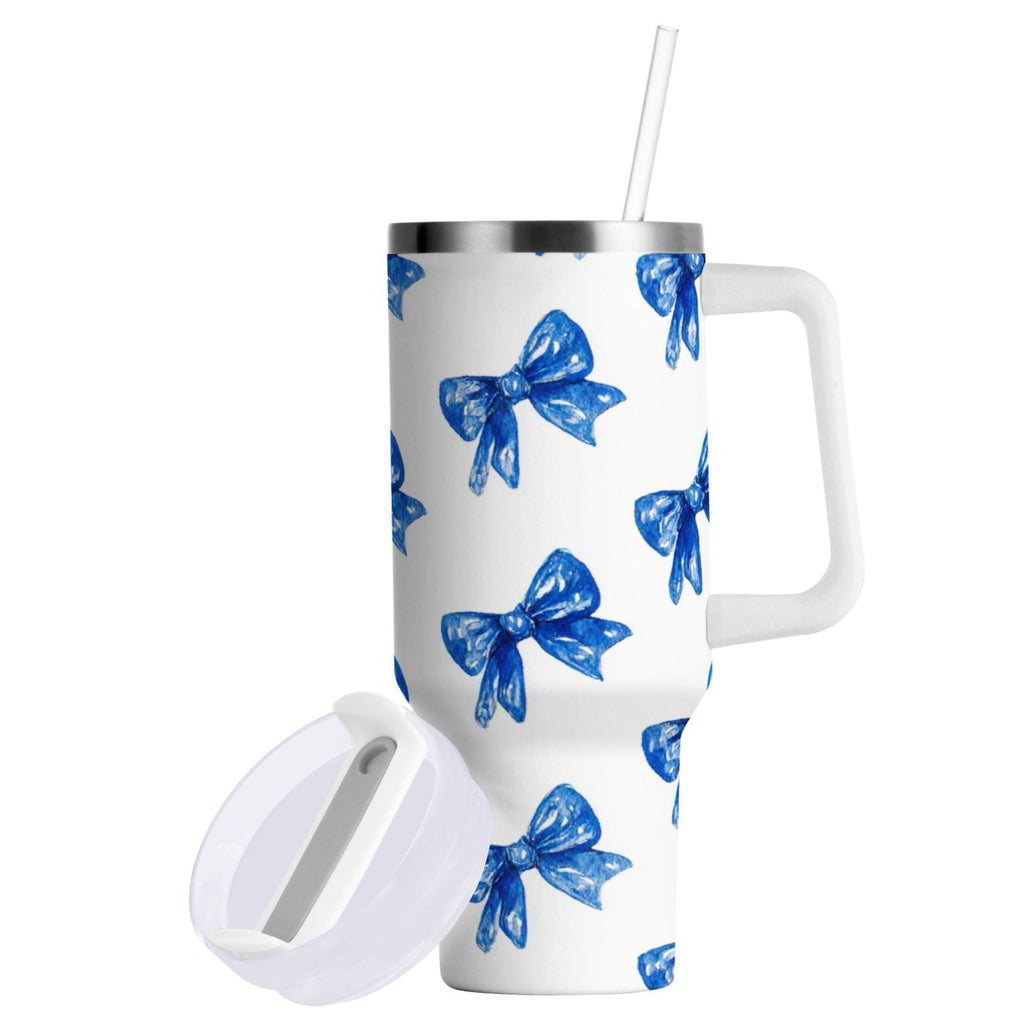 30 oz Insulated Stainless Steel Tumbler Double Wall Stainless Steel Tumbler with 2-Way Drinking Blue Bows Pattern KPPX