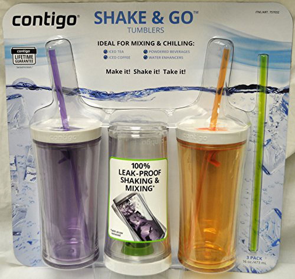 Contigo Shake &amp; Go Plastic Tumblers - Set of 3 (Lavender Orange &amp; Clear) YTI9