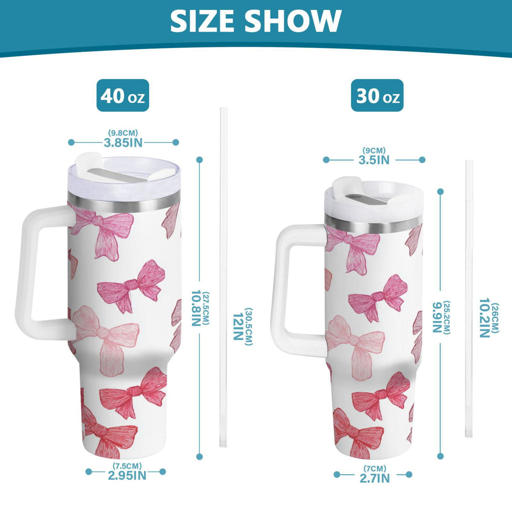 40 oz Insulated Stainless Steel Tumbler Double Wall Stainless Steel Tumbler with 2-Way Drinking Pink Bows Pattern ZVTD