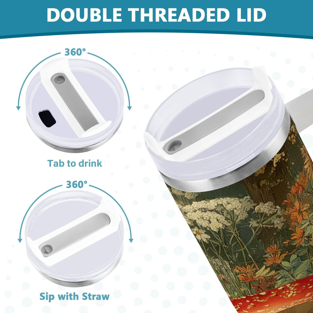 40 oz Insulated Stainless Steel Tumbler Double Wall Stainless Steel Tumbler with 2-Way Drinking Red Mushrooms 6D5T