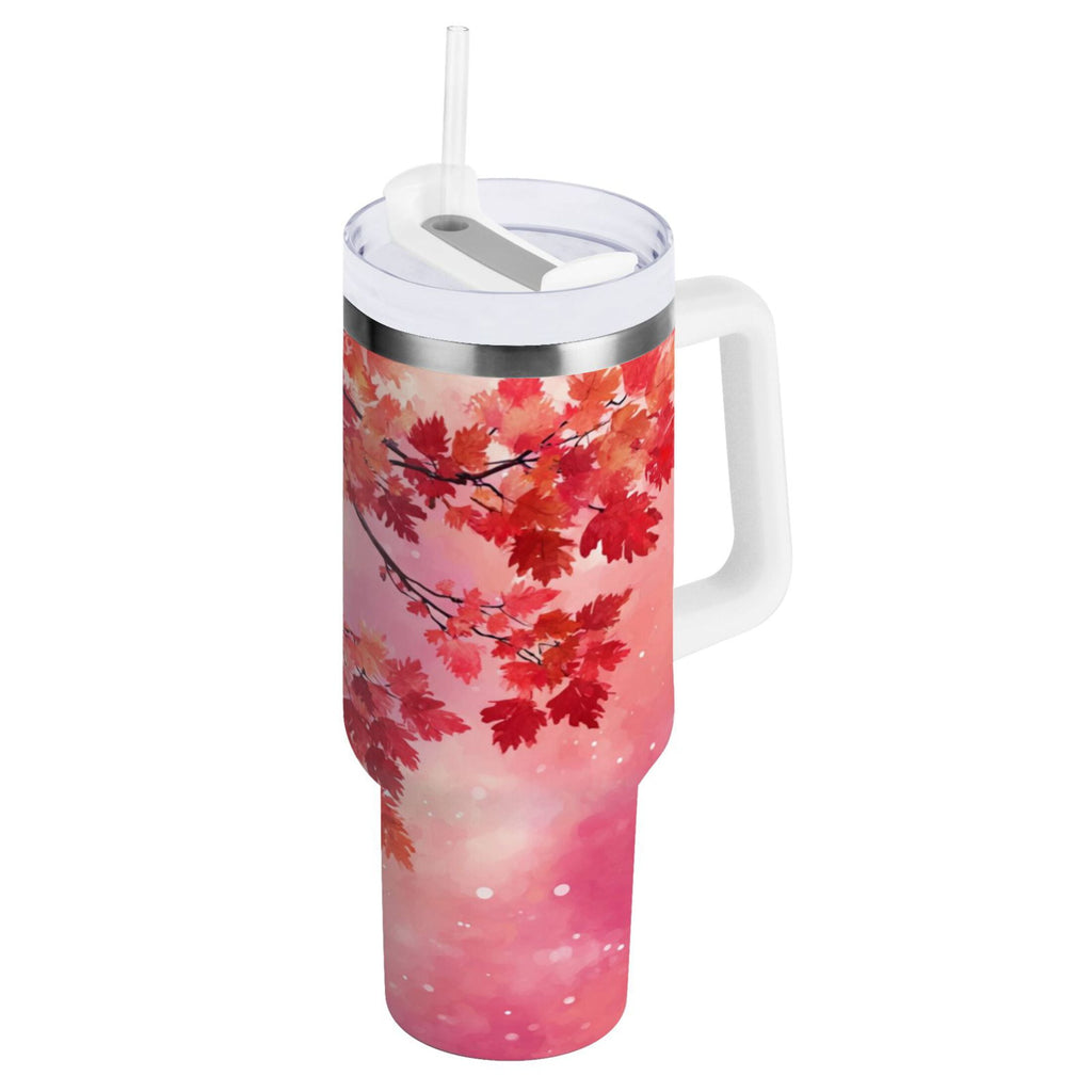 30 oz Insulated Stainless Steel Tumbler Double Wall Stainless Steel Tumbler with 2-Way Drinking Watercolor Red Maple Leaves COS4