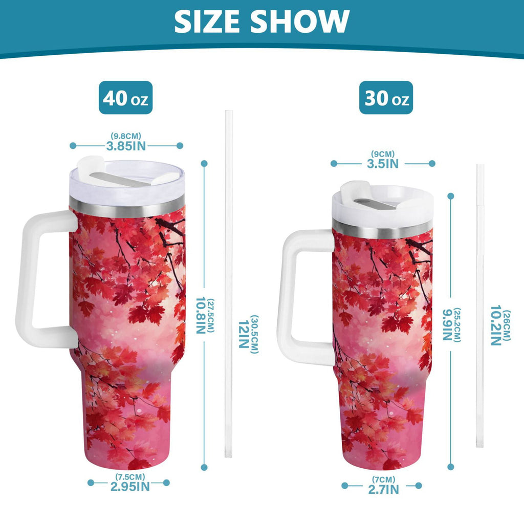 30 oz Insulated Stainless Steel Tumbler Double Wall Stainless Steel Tumbler with 2-Way Drinking Watercolor Red Maple Leaves COS4