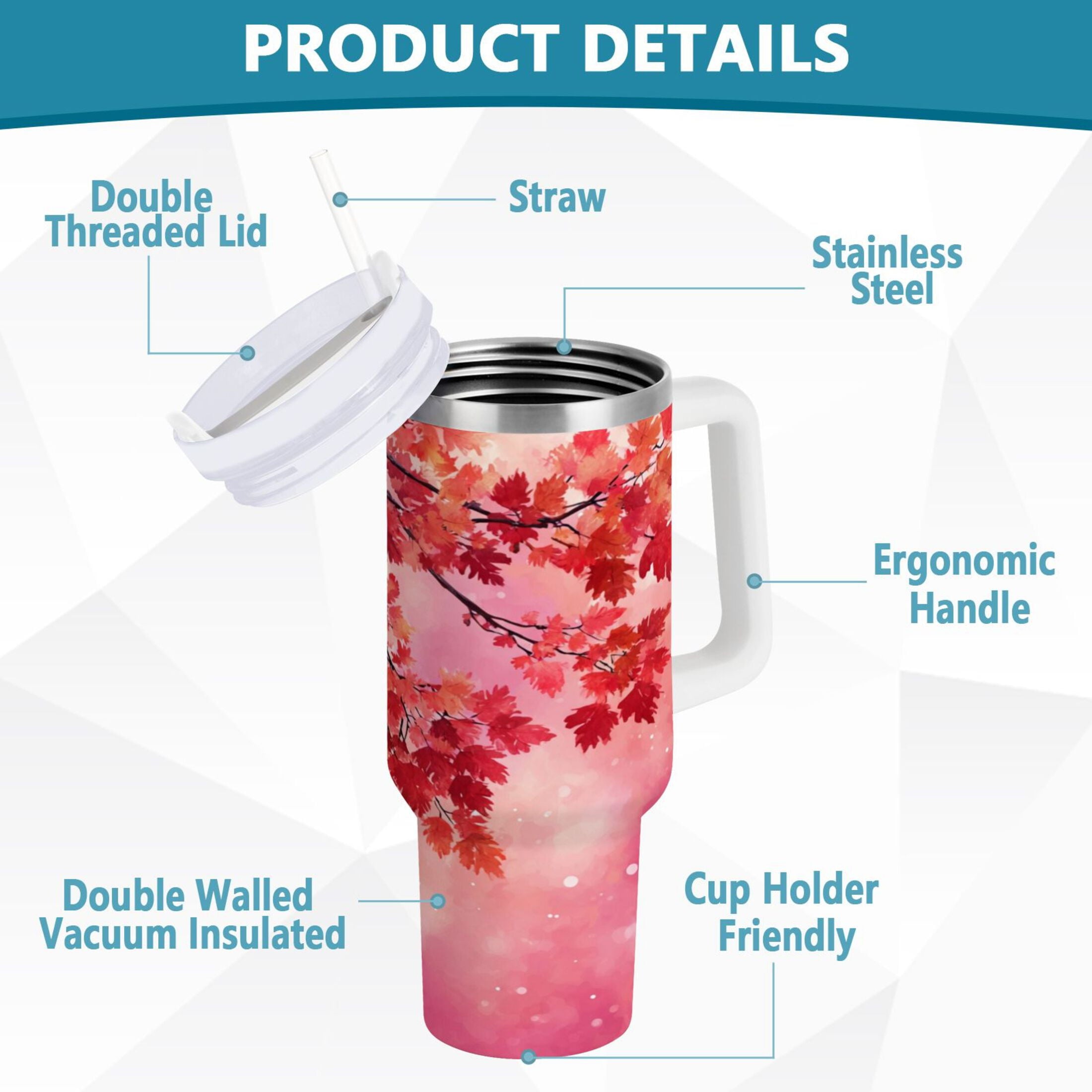 30 oz Insulated Stainless Steel Tumbler Double Wall Stainless Steel Tumbler with 2-Way Drinking Watercolor Red Maple Leaves COS4