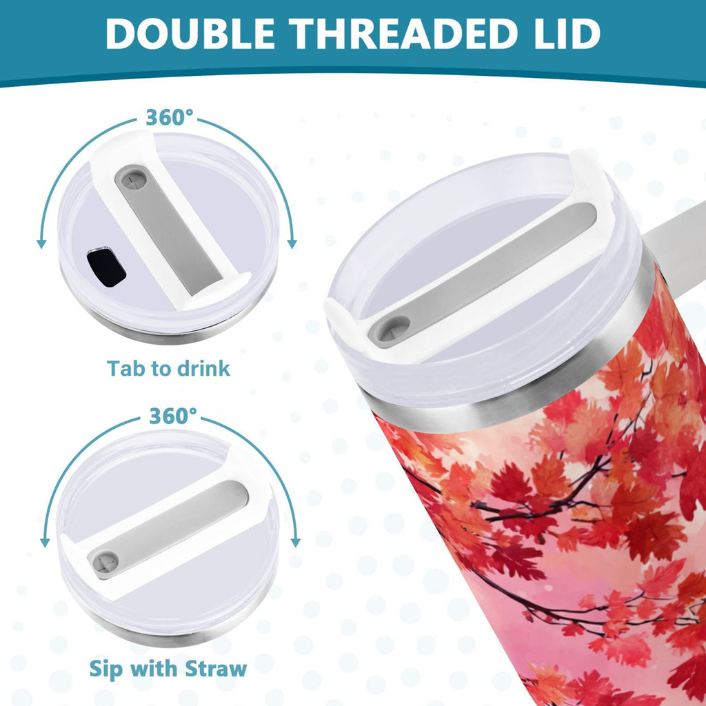 30 oz Insulated Stainless Steel Tumbler Double Wall Stainless Steel Tumbler with 2-Way Drinking Watercolor Red Maple Leaves COS4