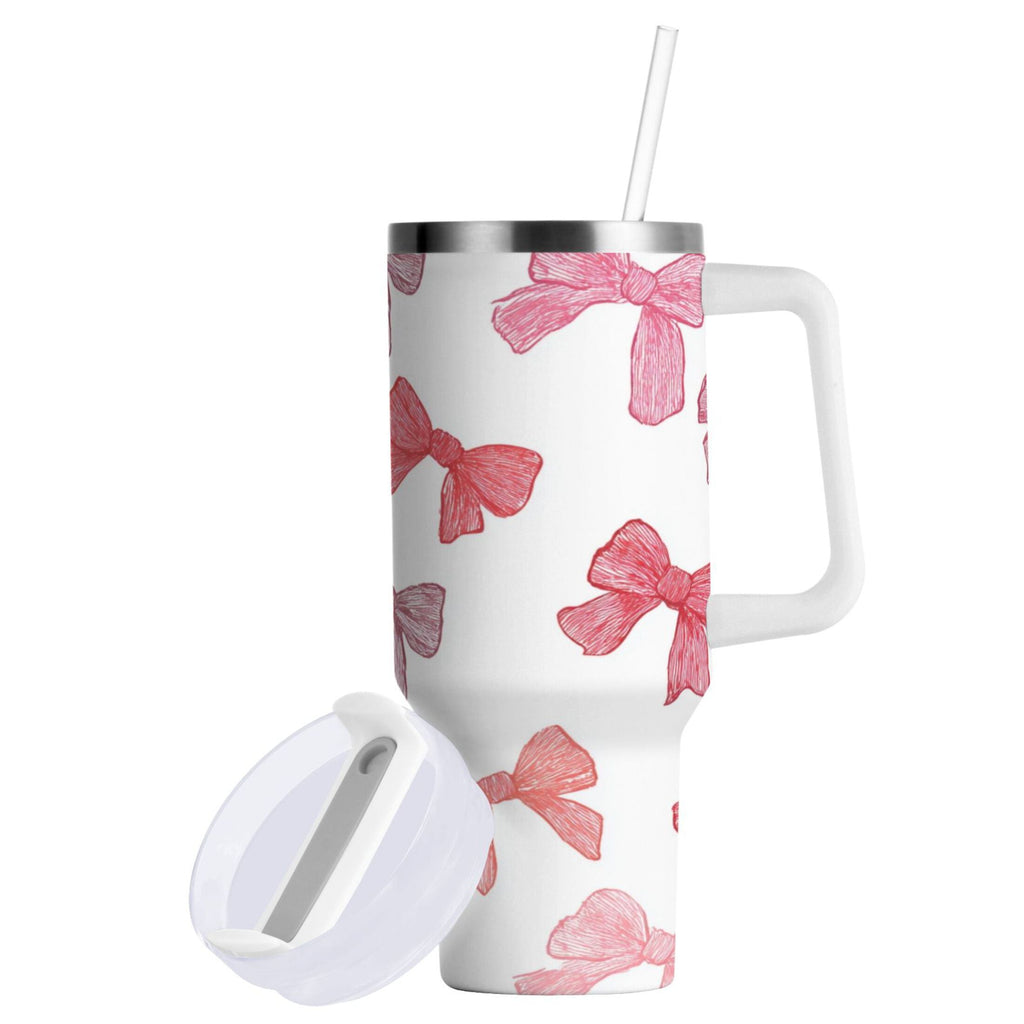 40 oz Insulated Stainless Steel Tumbler Double Wall Stainless Steel Tumbler with 2-Way Drinking Pink Bows Pattern ZVTD