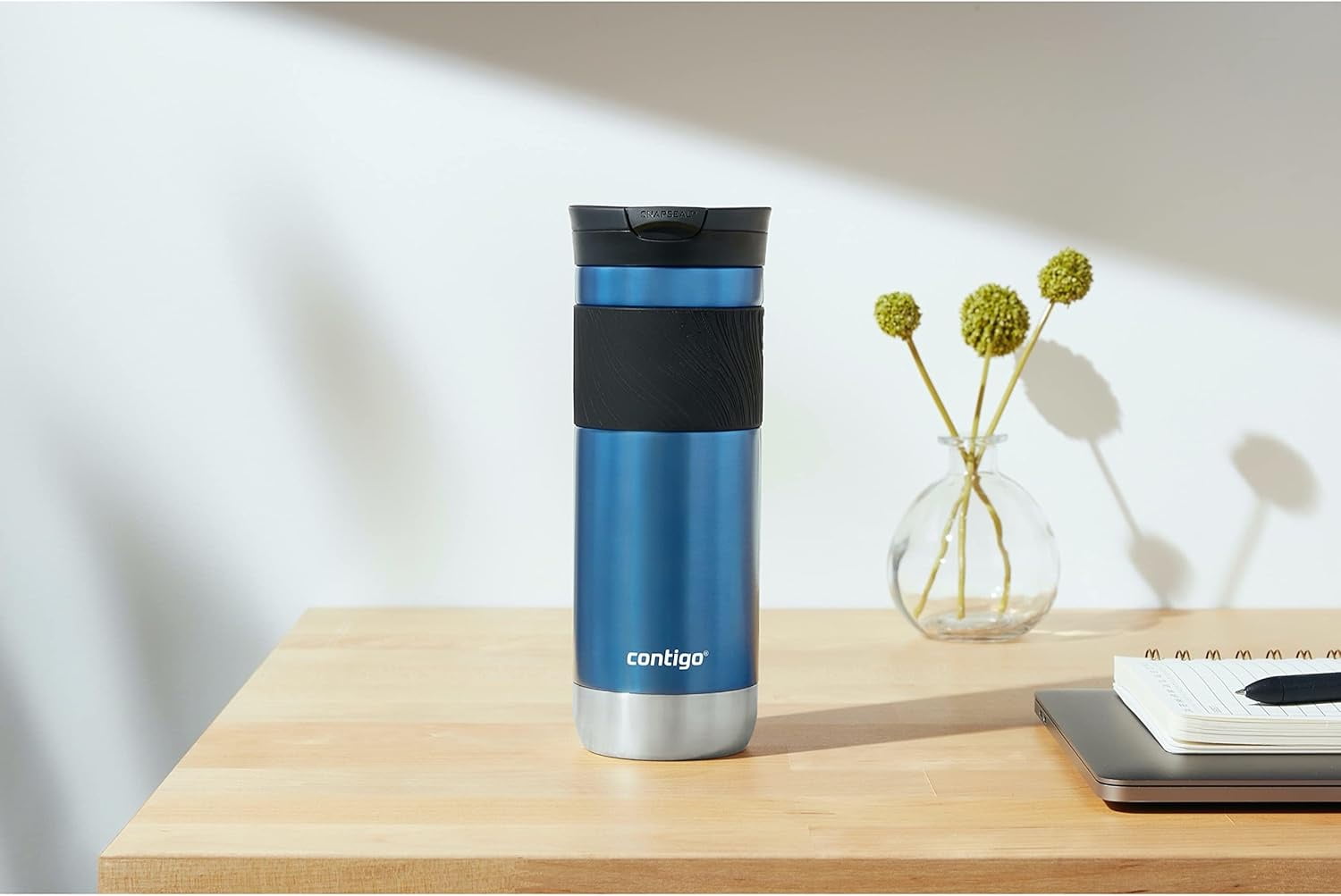 Contigo SNAPSEAL Insulated Stainless Steel Travel Mug with Grip, 16 oz, Blueberry Transparent Satin &amp; Gold Morel, 2-Pack IZN8