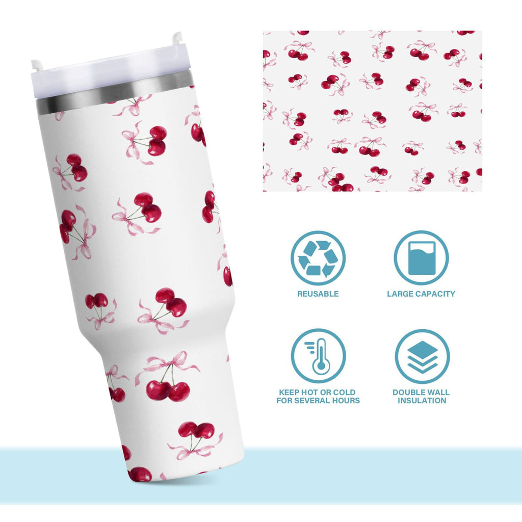 30 oz Insulated Stainless Steel Tumbler Double Wall Stainless Steel Tumbler with 2-Way Drinking Watercolor Cherries Pattern NL46