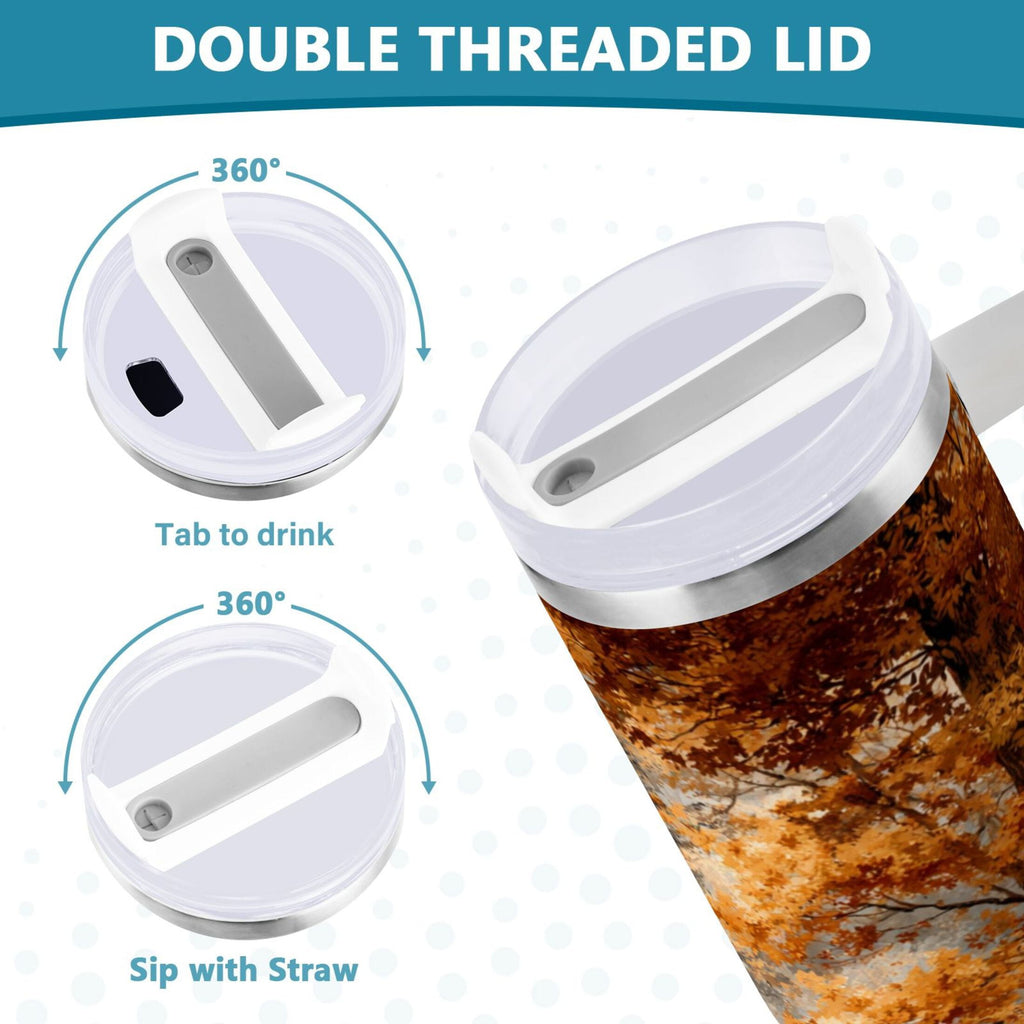 30 oz Insulated Stainless Steel Tumbler Double Wall Stainless Steel Tumbler with 2-Way Drinking Beautiful Autumn Forest JEIF