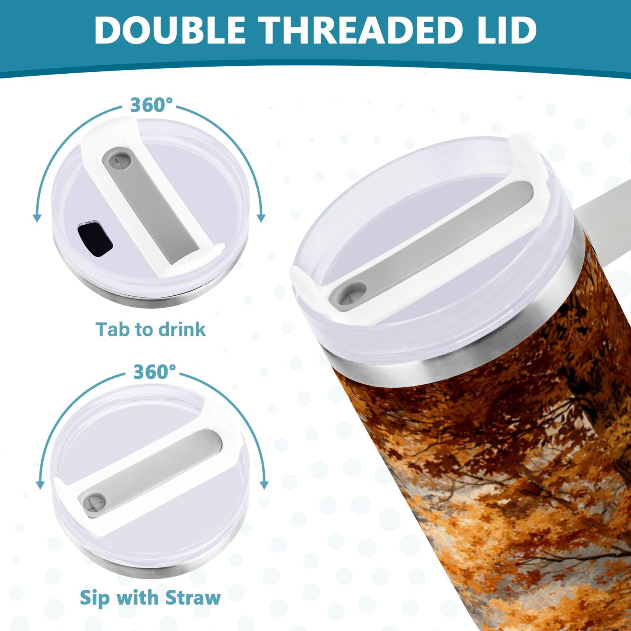 30 oz Insulated Stainless Steel Tumbler Double Wall Stainless Steel Tumbler with 2-Way Drinking Beautiful Autumn Forest JEIF