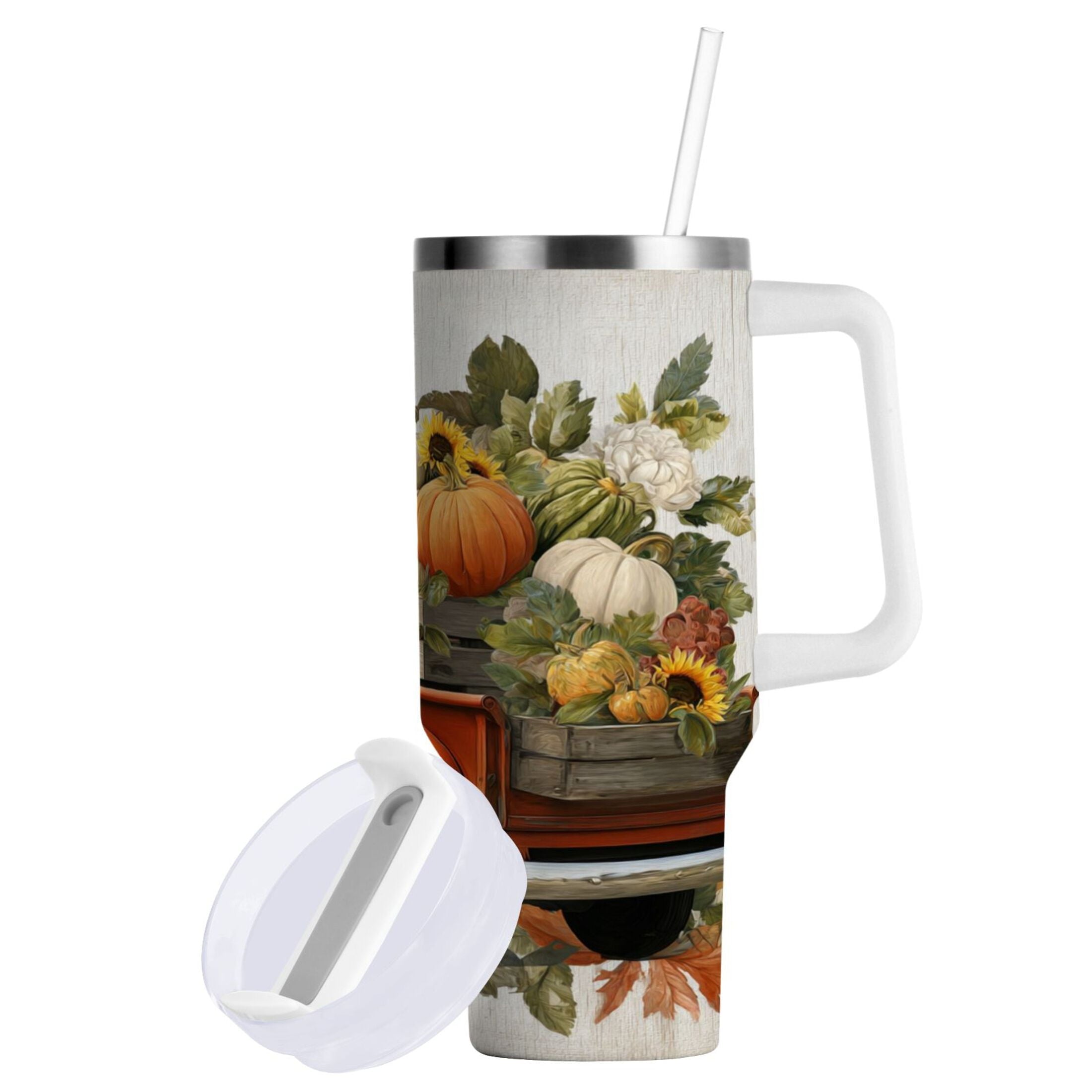 40 oz Insulated Stainless Steel Tumbler Double Wall Stainless Steel Tumbler with 2-Way Drinking Truck Full Of Pumpkins Z55Y
