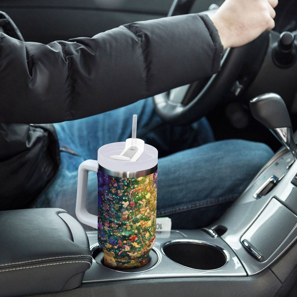 40 oz Insulated Stainless Steel Tumbler Double Wall Stainless Steel Tumbler with 2-Way Drinking Festive Christmas Scene S3AV