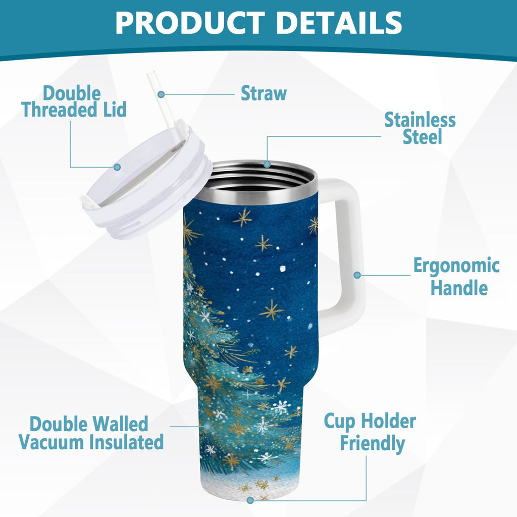 40 oz Insulated Stainless Steel Tumbler Double Wall Stainless Steel Tumbler with 2-Way Drinking Watercolor Christmas Tree B2X3