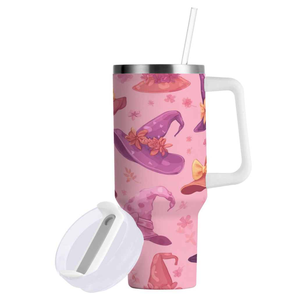 30 oz Insulated Stainless Steel Tumbler Double Wall Stainless Steel Tumbler with 2-Way Drinking Colorful Hat Pattern 7QTZ
