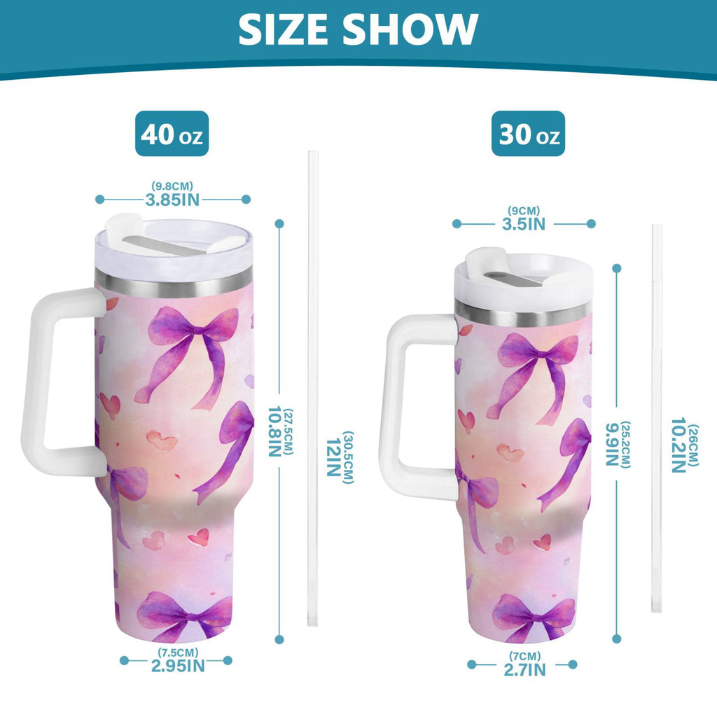 30 oz Insulated Stainless Steel Tumbler Double Wall Stainless Steel Tumbler with 2-Way Drinking Watercolor Purple Bows 8FWE