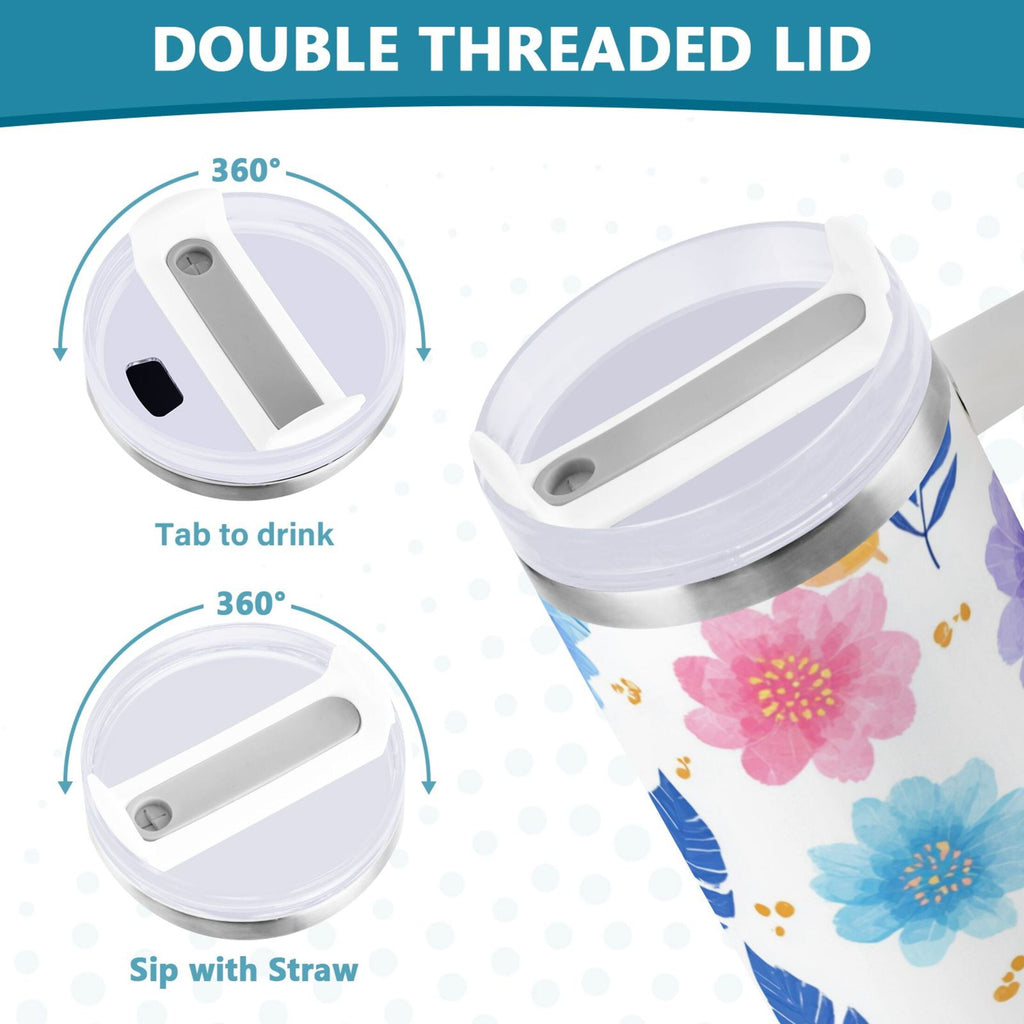 30 oz Insulated Stainless Steel Tumbler Double Wall Stainless Steel Tumbler with 2-Way Drinking Blue and Purple Flowers PV51