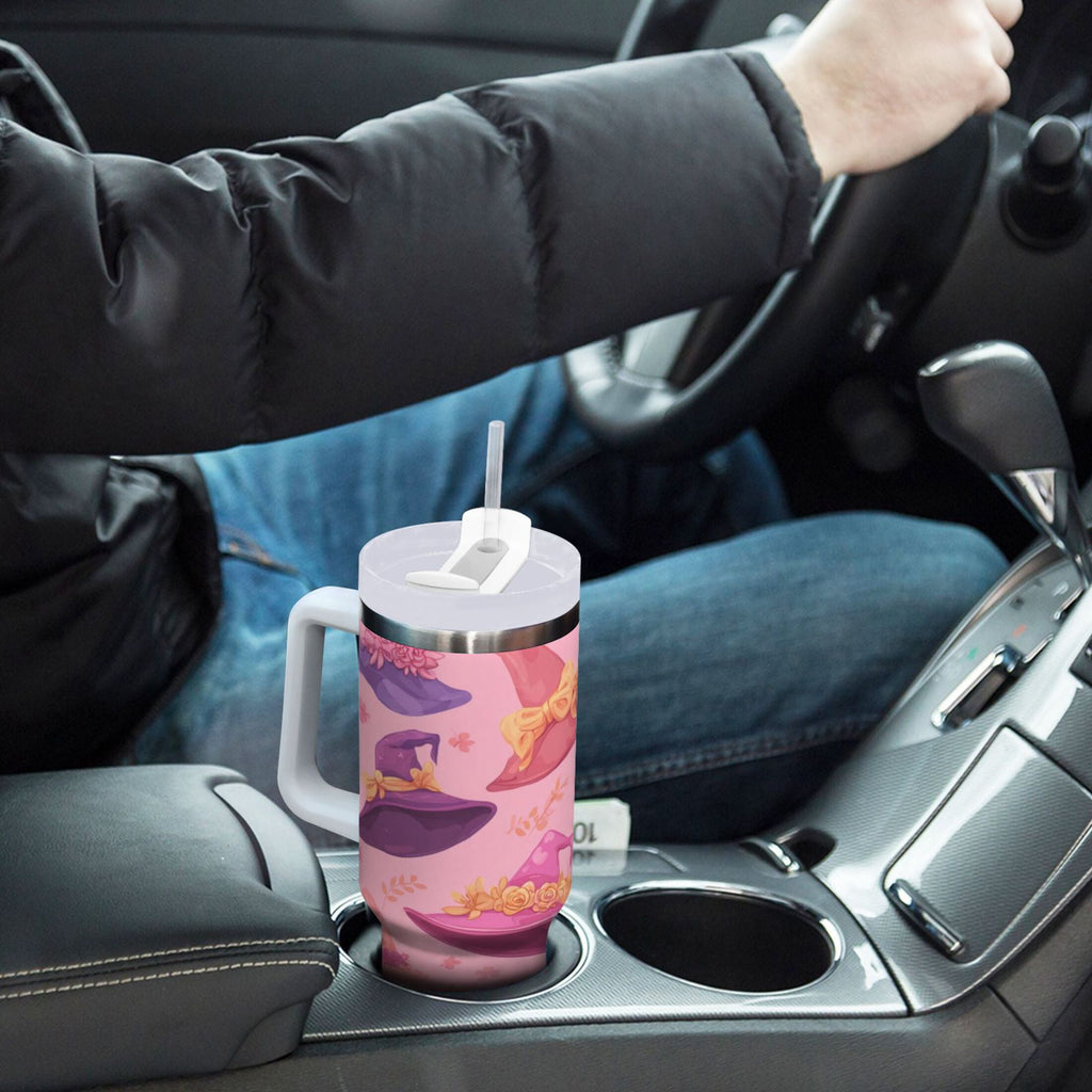 30 oz Insulated Stainless Steel Tumbler Double Wall Stainless Steel Tumbler with 2-Way Drinking Colorful Hat Pattern 7QTZ
