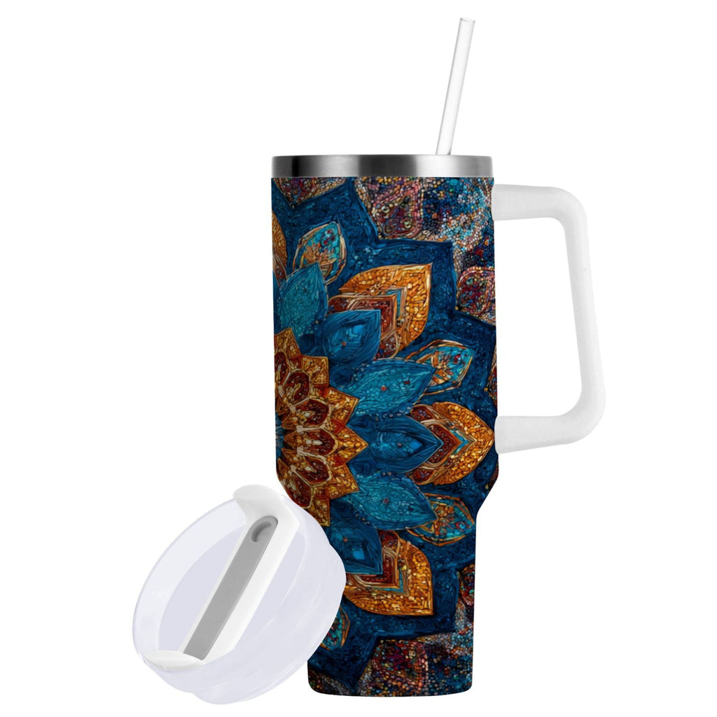 40 oz Insulated Stainless Steel Tumbler Double Wall Stainless Steel Tumbler with 2-Way Drinking Intricate Geometric Shapes CTOY