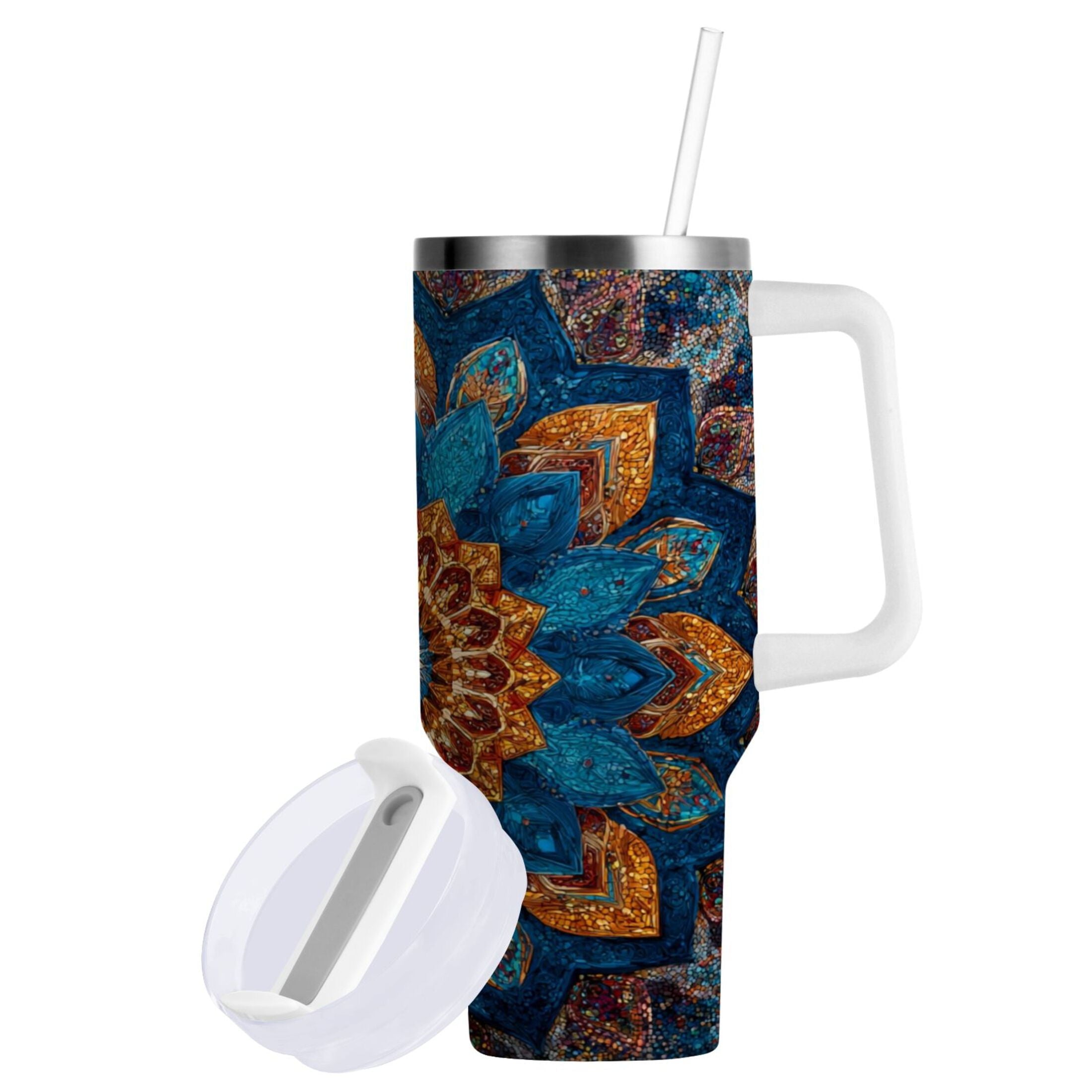 40 oz Insulated Stainless Steel Tumbler Double Wall Stainless Steel Tumbler with 2-Way Drinking Intricate Geometric Shapes CTOY