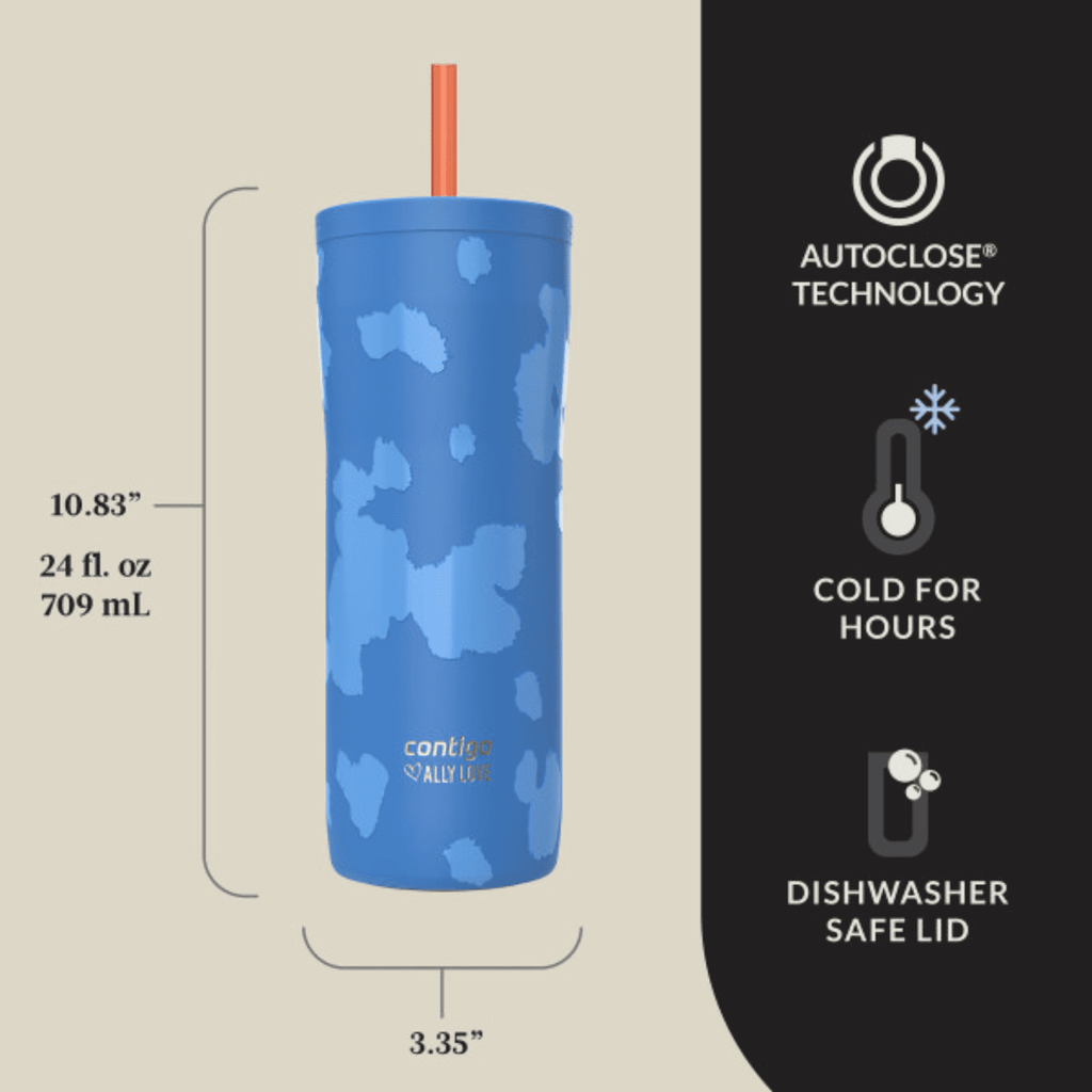Contigo x Ally Love Streeterville 2.0 Stainless Steel Tumbler with Straw, 24 oz, Stellar Jay AWER