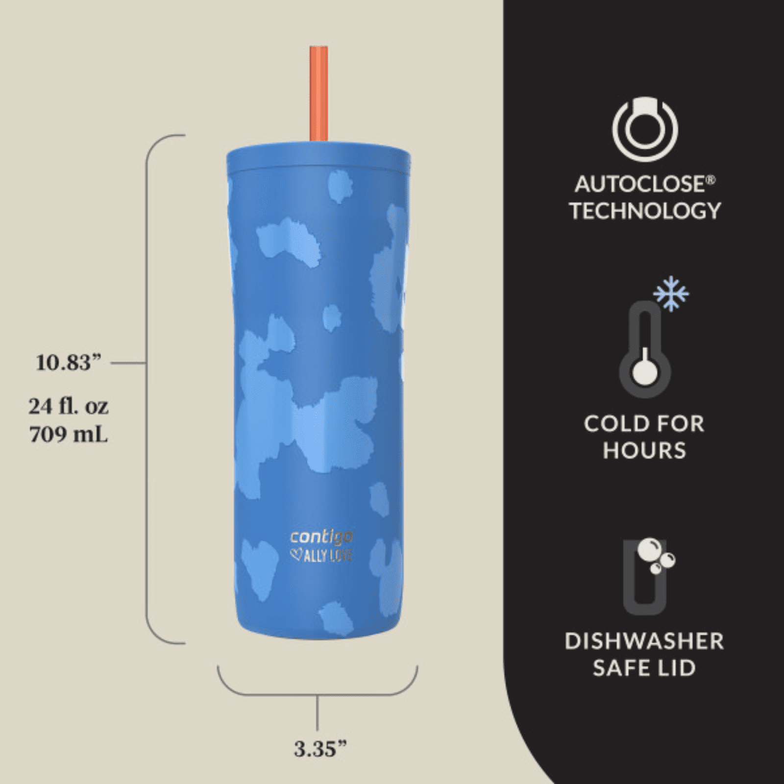 Contigo x Ally Love Streeterville 2.0 Stainless Steel Tumbler with Straw, 24 oz, Stellar Jay AWER
