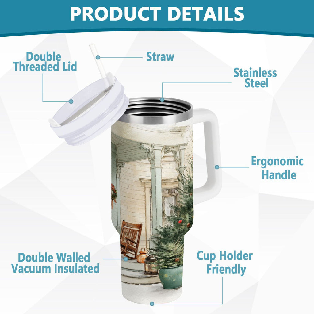 30 oz Insulated Stainless Steel Tumbler Double Wall Stainless Steel Tumbler with 2-Way Drinking Charming Christmas Doorway GDEY