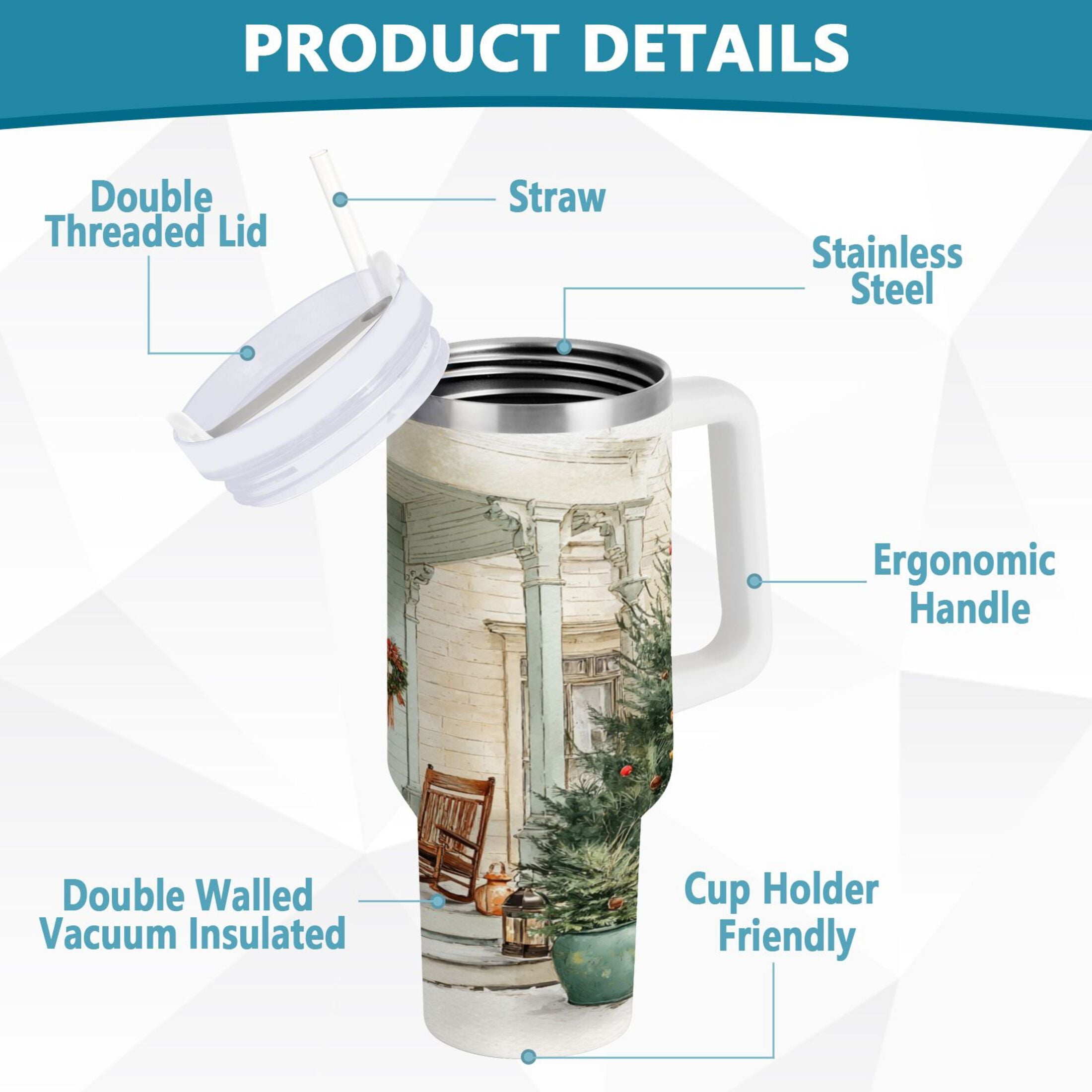 30 oz Insulated Stainless Steel Tumbler Double Wall Stainless Steel Tumbler with 2-Way Drinking Charming Christmas Doorway GDEY