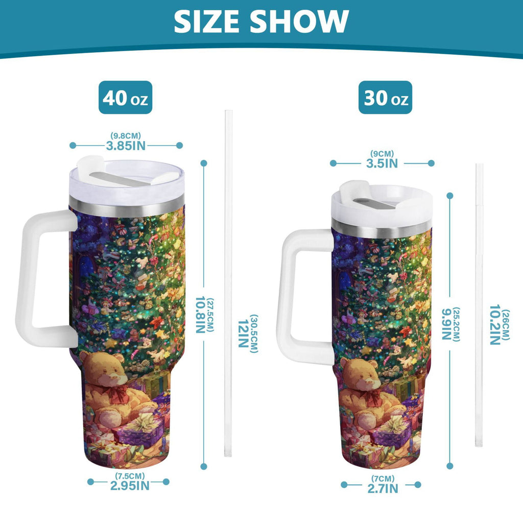 40 oz Insulated Stainless Steel Tumbler Double Wall Stainless Steel Tumbler with 2-Way Drinking Festive Christmas Scene S3AV