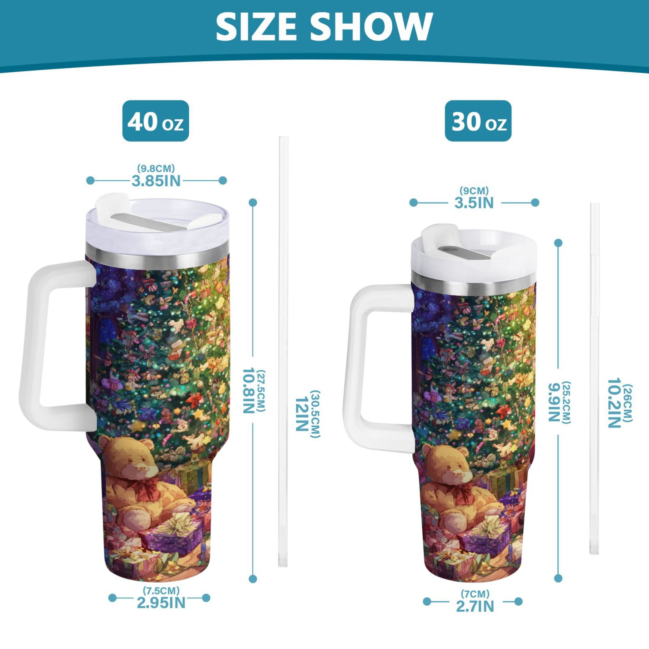 40 oz Insulated Stainless Steel Tumbler Double Wall Stainless Steel Tumbler with 2-Way Drinking Festive Christmas Scene S3AV