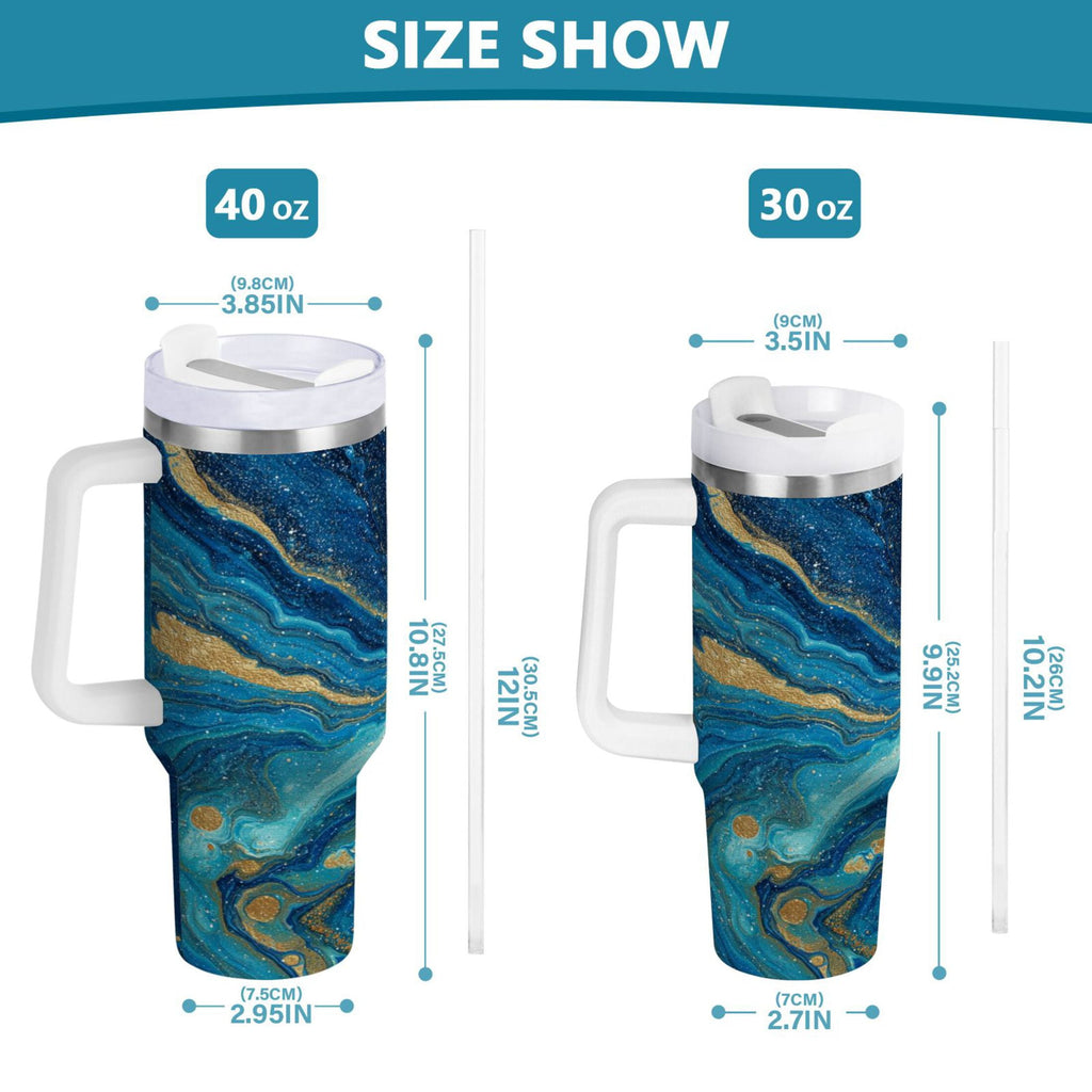30 oz Insulated Stainless Steel Tumbler Double Wall Stainless Steel Tumbler with 2-Way Drinking Blue and Gold Ocean LNS9