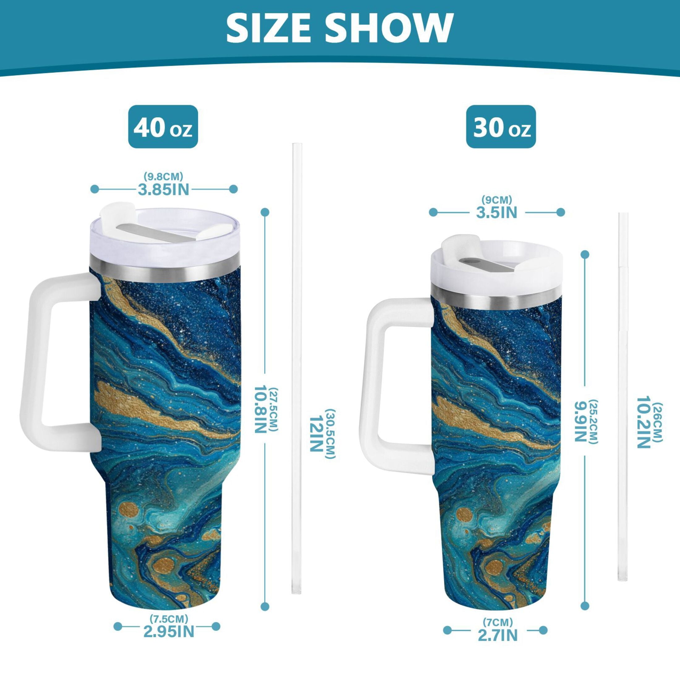 30 oz Insulated Stainless Steel Tumbler Double Wall Stainless Steel Tumbler with 2-Way Drinking Blue and Gold Ocean LNS9