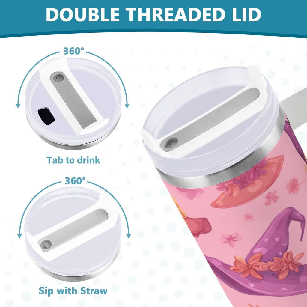30 oz Insulated Stainless Steel Tumbler Double Wall Stainless Steel Tumbler with 2-Way Drinking Colorful Hat Pattern 7QTZ