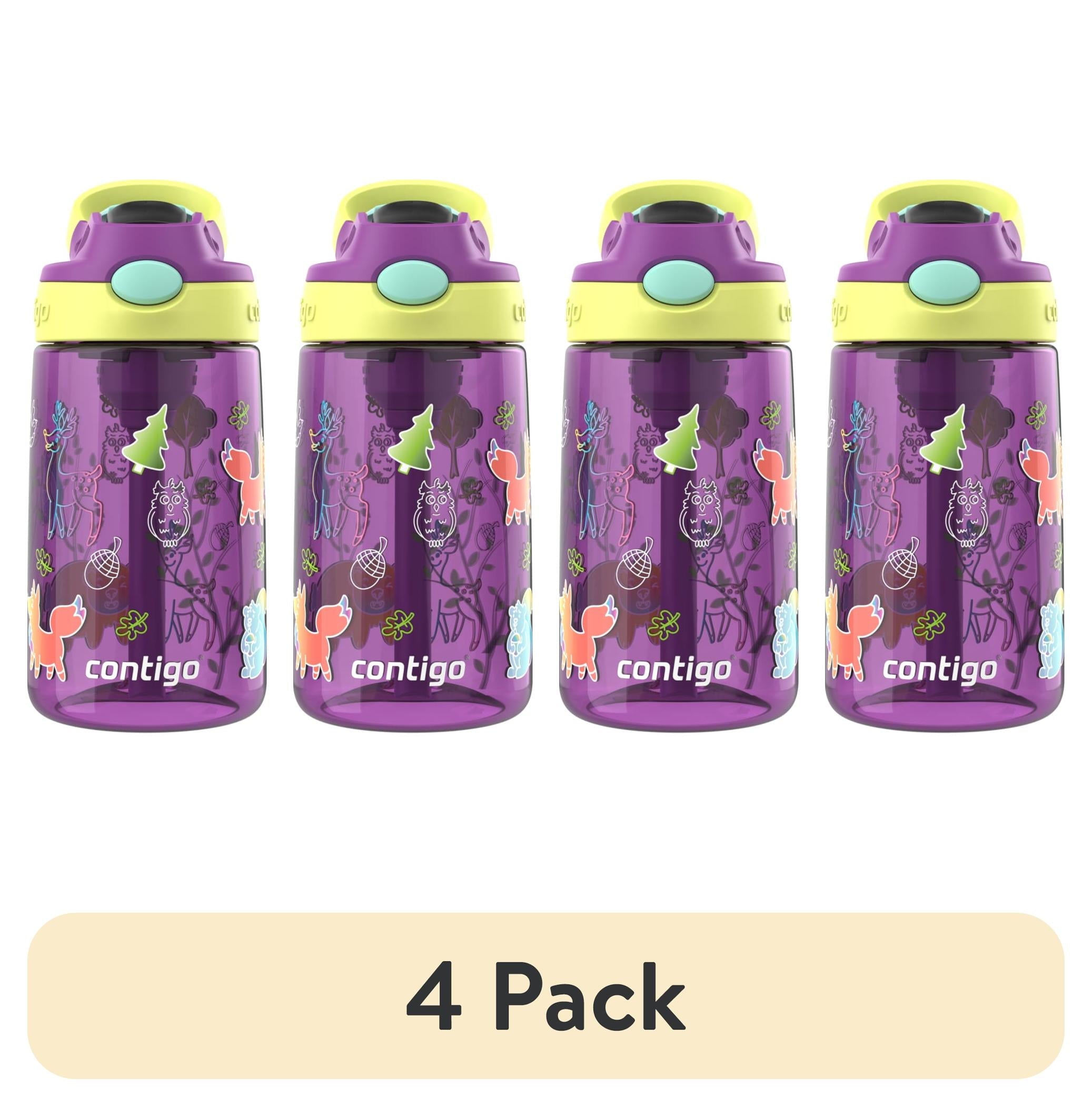 (4 pack) Contigo Kids Water Bottle with Redesigned AUTOSPOUT Straw, 14 oz, Grape Forest Haven V5Q5