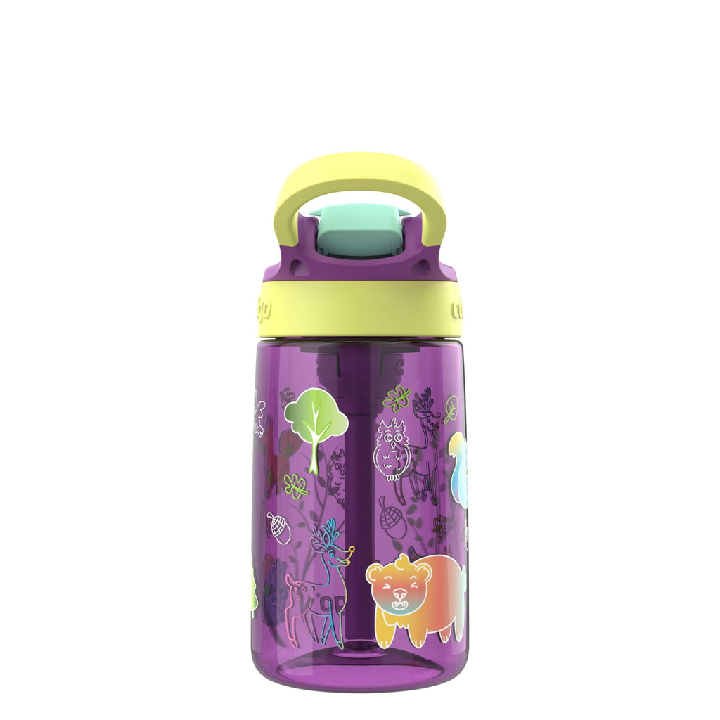 (4 pack) Contigo Kids Water Bottle with Redesigned AUTOSPOUT Straw, 14 oz, Grape Forest Haven V5Q5