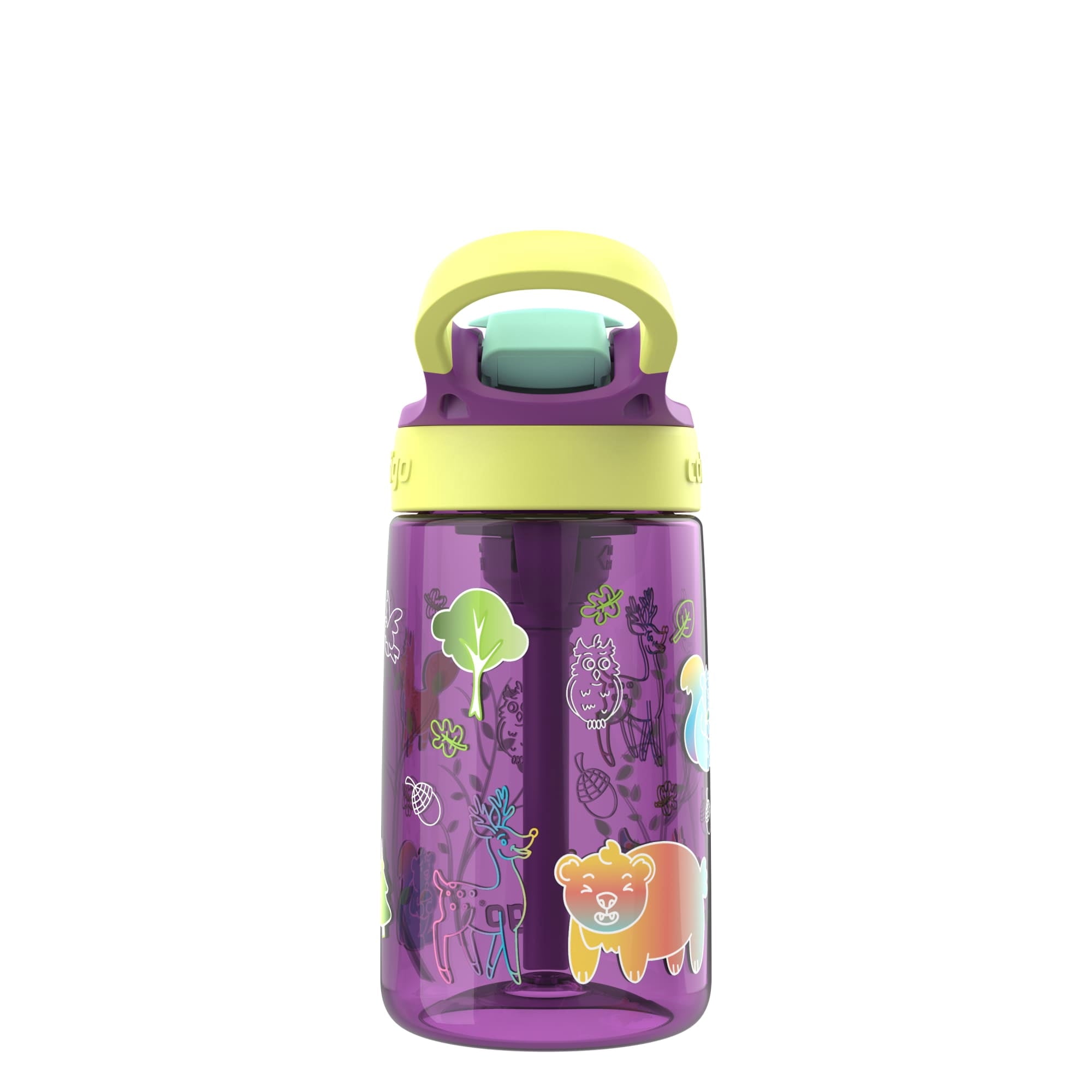 (4 pack) Contigo Kids Water Bottle with Redesigned AUTOSPOUT Straw, 14 oz, Grape Forest Haven V5Q5