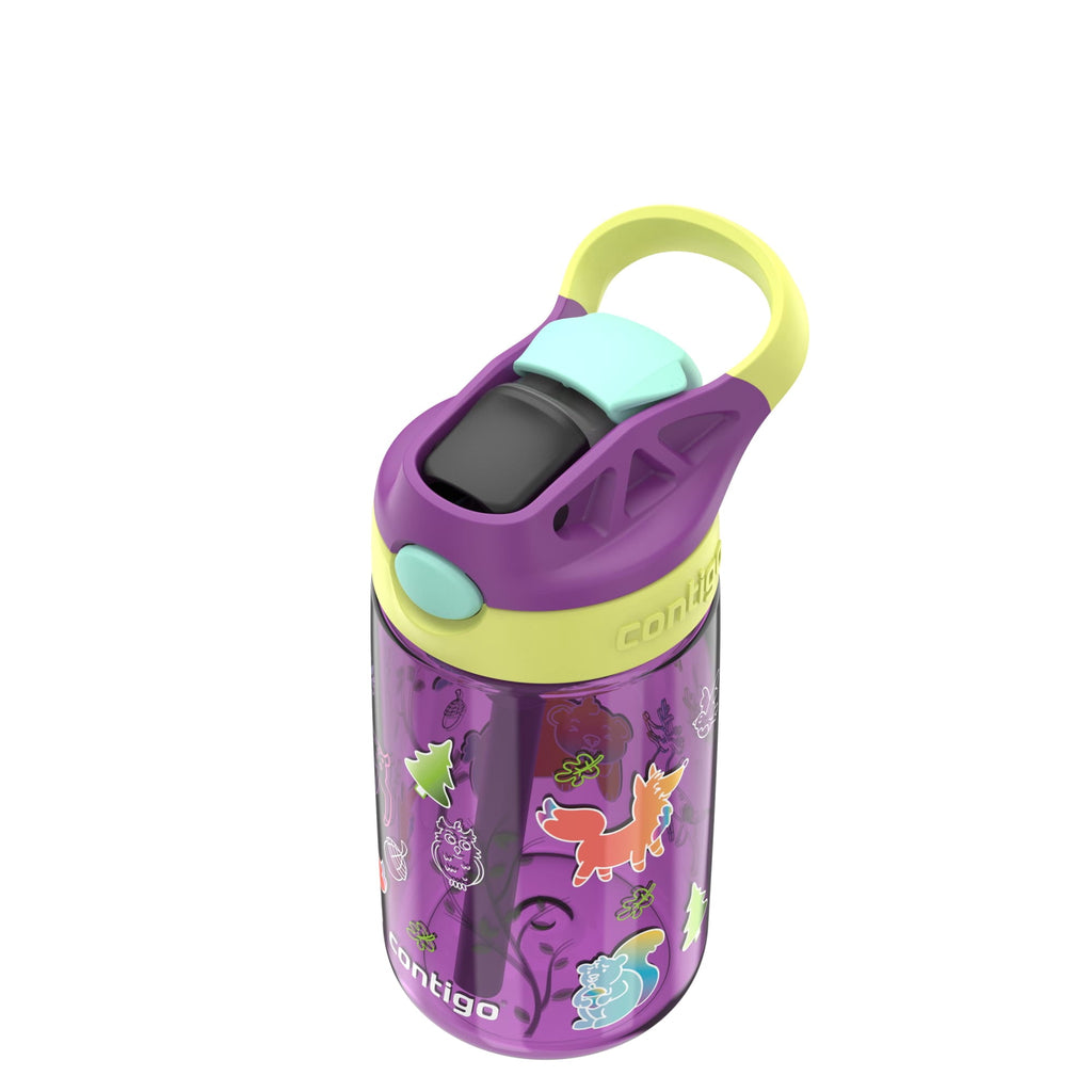 (4 pack) Contigo Kids Water Bottle with Redesigned AUTOSPOUT Straw, 14 oz, Grape Forest Haven V5Q5