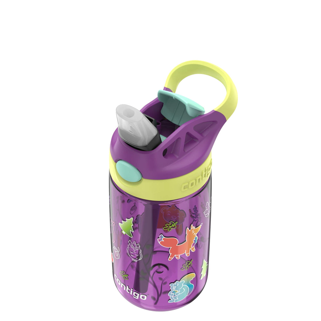 (4 pack) Contigo Kids Water Bottle with Redesigned AUTOSPOUT Straw, 14 oz, Grape Forest Haven V5Q5