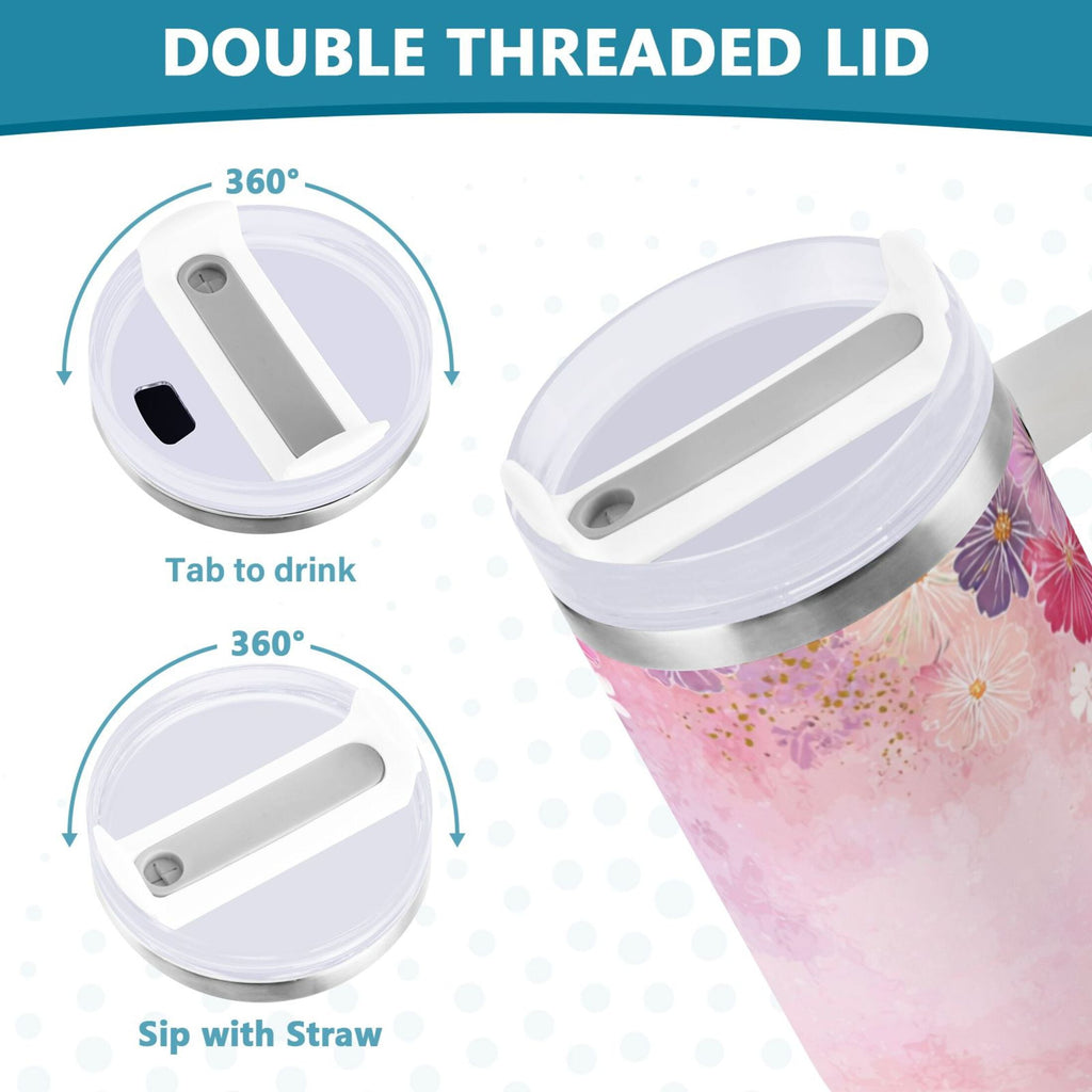 30 oz Insulated Stainless Steel Tumbler Double Wall Stainless Steel Tumbler with 2-Way Drinking Colorful Pastel Floral Pattern R0CV