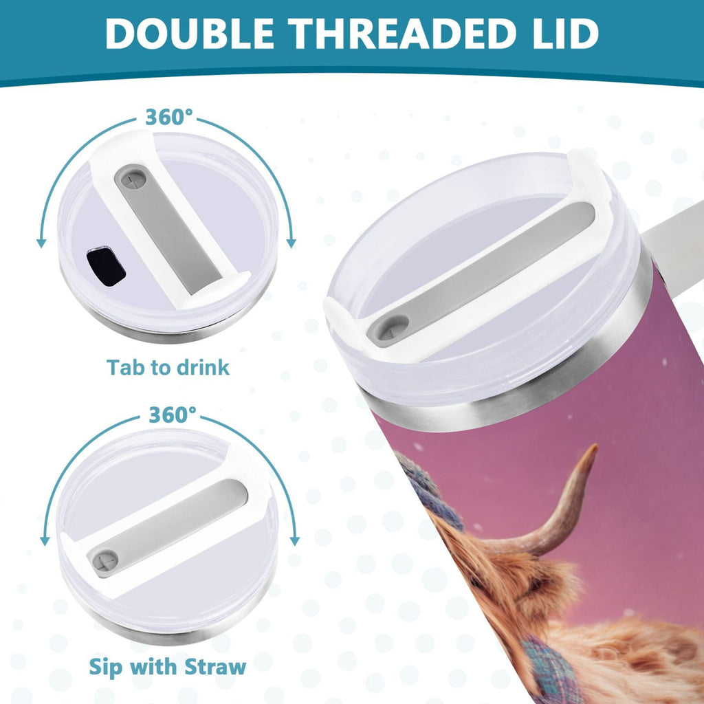 30 oz Insulated Stainless Steel Tumbler Double Wall Stainless Steel Tumbler with 2-Way Drinking Cow Wearing Christmas DVB9